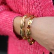 Cuenta estriada de olivo 25x10 mm - Dorado con oro fino x1