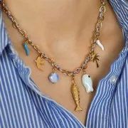 Collar de malla alternada de fantasía 6,3 mm - Acero inoxidable 304L doradox47cm