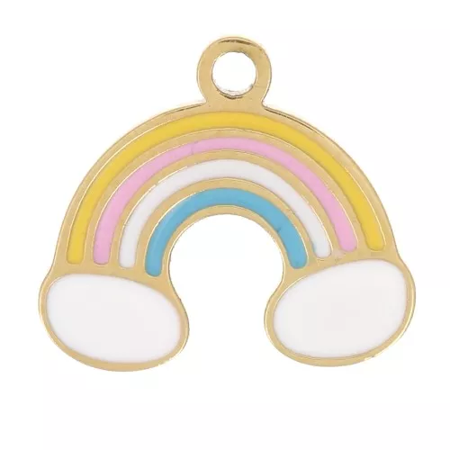 Dije Arco Iris 8x9 mm en resina epoxi - Acero inoxidable 304L Dorado - Pastel