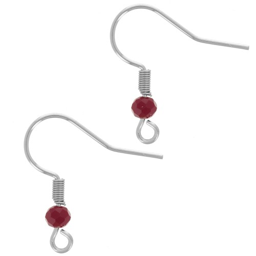 Ganchos para orejas de perlas de vidrio facetado de 20 mm - Acero inoxidable 304L - Rojo x2