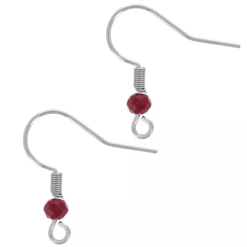 Ganchos para orejas de perlas de vidrio facetado de 20 mm - Acero inoxidable 304L - Rojo x2