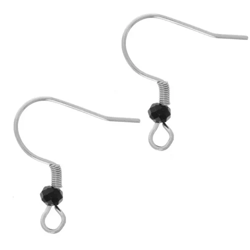 Ganchos para orejas de perlas de vidrio facetado de 20 mm - Acero inoxidable 304L - Negro x2