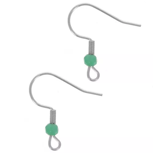 Ganchos para oreja de cuenta de vidrio facetado de 20 mm - Acero inoxidable 304L - Turquesa x2