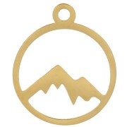 Colgante redondo ahuecado con motivo de montaña 15 mm - Acero inoxidable 316L dorado x1|raw }}