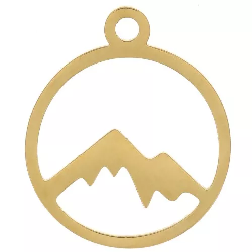 Colgante redondo ahuecado con motivo de montaña 15 mm - Acero inoxidable 316L dorado x1