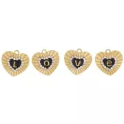 Lote de 4 colgantes corazón 10,5x11 mm - motivo Amor - con strass - acero inoxidable 316L