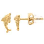 Pendientes delfín 4x9 mm - Acero inoxidable 316L dorado x2