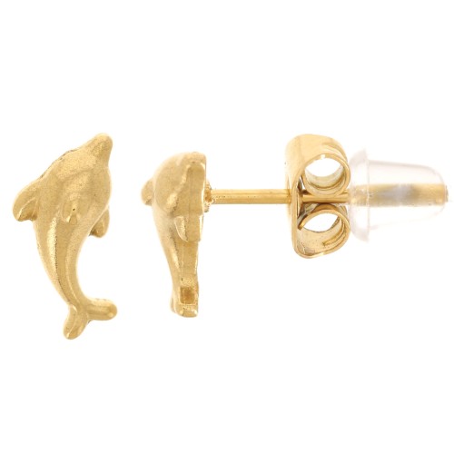 Pendientes delfín 4x9 mm - Acero inoxidable 316L dorado x2