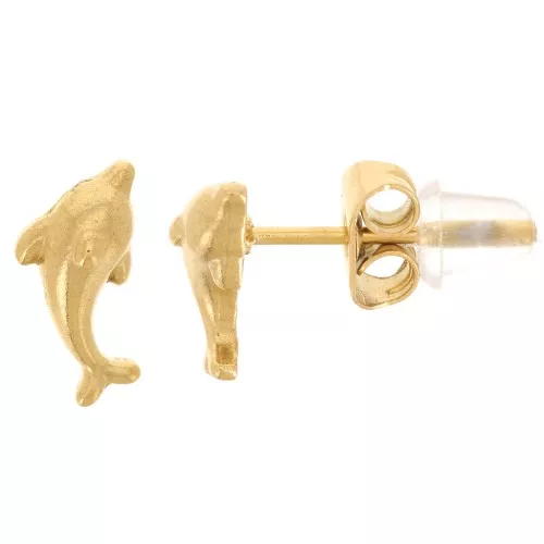 Pendientes delfín 4x9 mm - Acero inoxidable 316L dorado x2