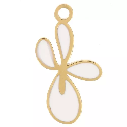 Dije Flor de Lis 16x9 mm con resina epoxi - Acero inoxidable 304L Dorado - Blanco x1