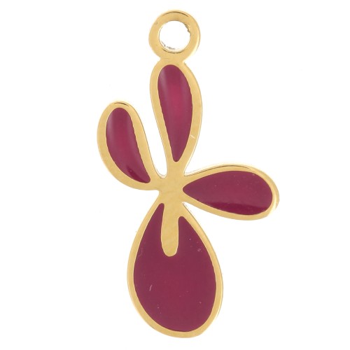 Colgante Flor de Lis 16x9 mm con resina epoxi - Acero inoxidable 316L dorado - Ciruela x1
