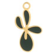 Dije Flor de Lis 16x9mm con resina epoxi - Acero inoxidable 316L dorado - Verde oscuro