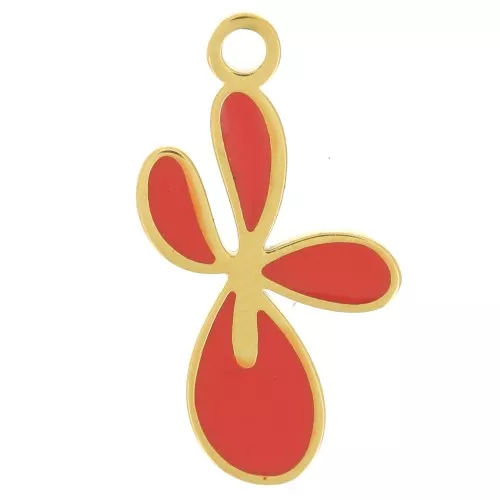Colgante Flor de Lis 16x9 mm con resina epoxi - Acero inoxidable 316L dorado - Rojo x1