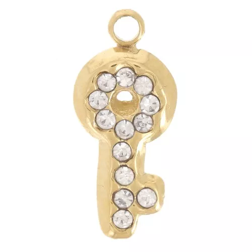Llavero 12x5 mm con strass - Acero inoxidable 304L dorado x1