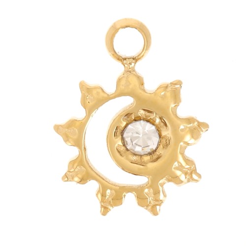 Mini dije de sol de 7 mm con pedrería - Acero inoxidable 304 Dorado x1