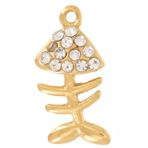Charm espina de pez 14x7 mm con strass - Acero inoxidable 316L Dorado x1