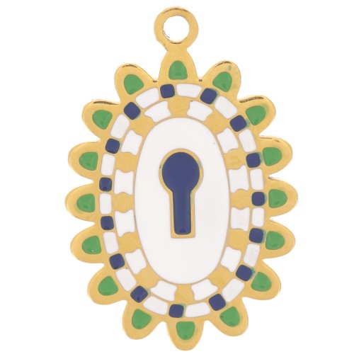 Colgante ojo ovalado 20x13 mm con resina epoxi - Acero inoxidable 316L Dorado x1