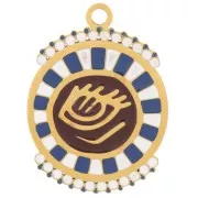 Colgante redondo 14,5 mm - motivo ojo - con resina epoxi - Acero inoxidable 316L dorado x1