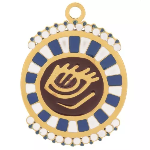 Colgante redondo 14,5 mm - motivo ojo - con resina epoxi - Acero inoxidable 316L dorado x1