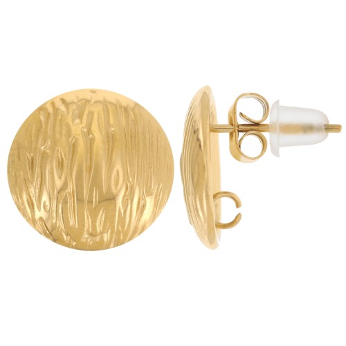 Pendientes redondos de 13 mm con anilla abierta - Acero inoxidable dorado 304L x2
