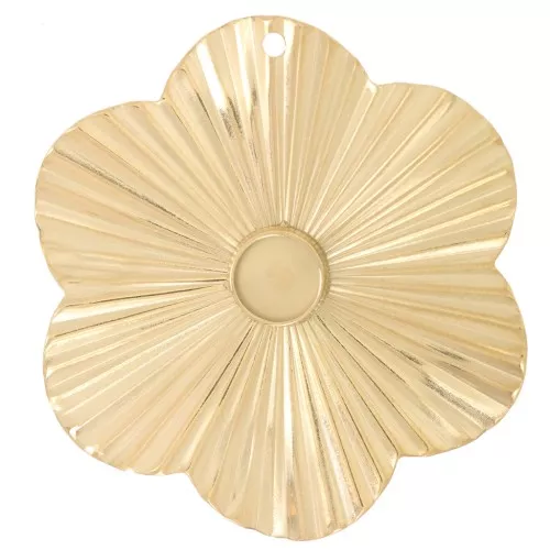 Colgante flor efecto plisado 40mm para cabujón de 6 mm - acero inox dorado 304L