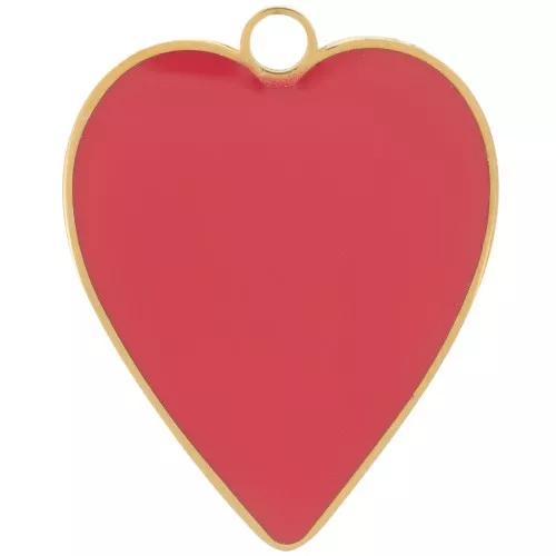 Colgante corazón 24x19 mm con resina epoxi - Acero inoxidable 316L Dorado - Rojo x1