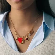 Colgante corazón 24x19 mm con resina epoxi - Acero inoxidable 316L Dorado - Rojo x1