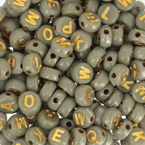 Surtido de 200 cuentas planas letras del alfabeto 7 mm - Oliva - Dorado