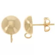 Pendientes de media bola de 10 mm con anilla abierta - Dorado con oro fino x2