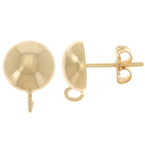 Pendientes de media bola de 10 mm con anilla abierta - Dorado con oro fino x2