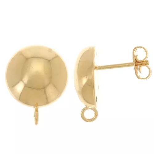 Pendientes de media bola de 14 mm con anilla abierta - Dorado con oro fino x2