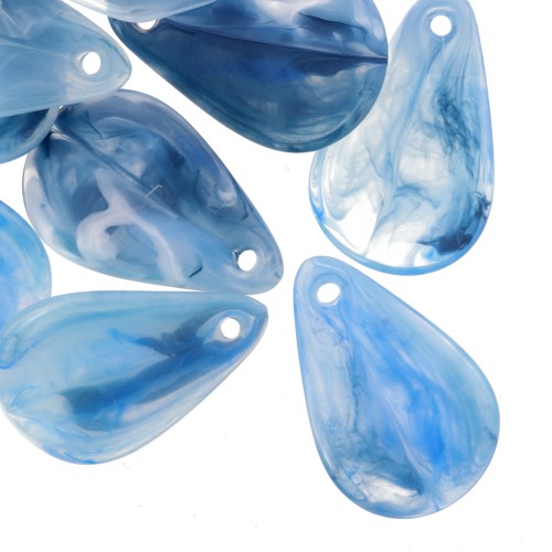 Lentejuelas de pétalo de flor curvada de 24,5 mm en acrílico - Azul claro jaspeado x6