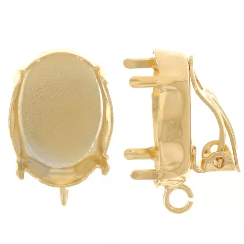 Engaste Pendientes de clip para cabujón 18x13 mm - anilla abierta - Dorado con oro fino x2