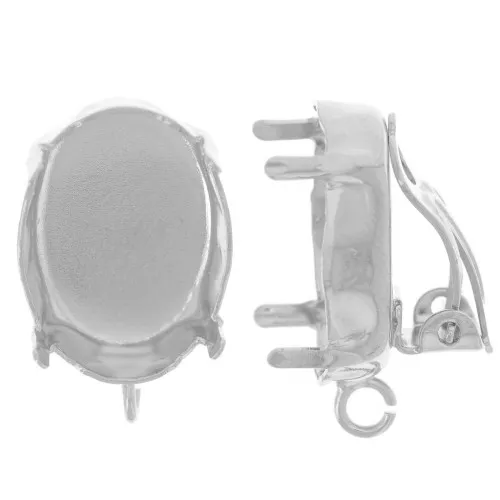 Pendientes de clip Engaste para cabujón 18x13mm anilla abierta - Plateado fino x2