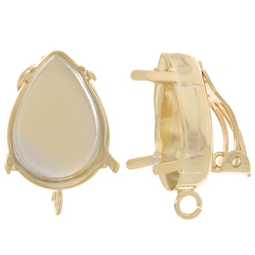 Pendientes de clip cabujón pera 18x13mm - anilla abierta - Dorado con oro fino x2