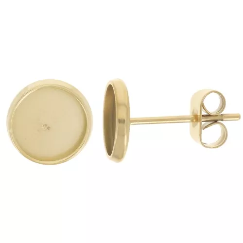Pendientes para cabujón plano de 6 mm - Acero inoxidable dorado 303L x2