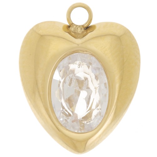 Dije corazón 13,5x11 mm óxido de circonio - Acero inoxidable 304L Dorado x1