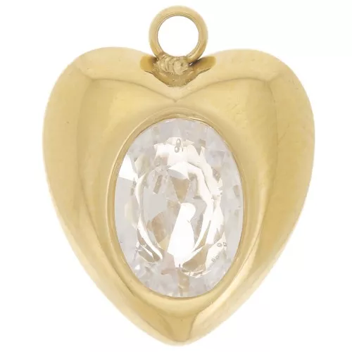 Dije corazón 13,5x11 mm óxido de circonio - Acero inoxidable 304L Dorado x1