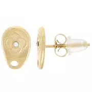 Pendientes de gota irregular 10x6,5mm con strass - Acero inoxidable 316L dorado x2