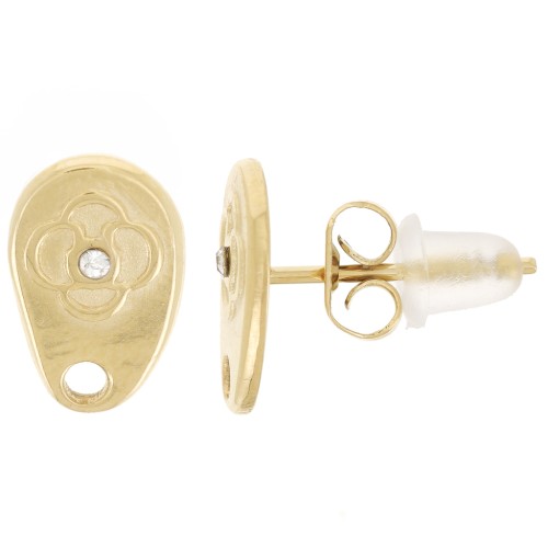 Pendientes de gota irregular 10x6,5mm con strass - Acero inoxidable 316L dorado x2
