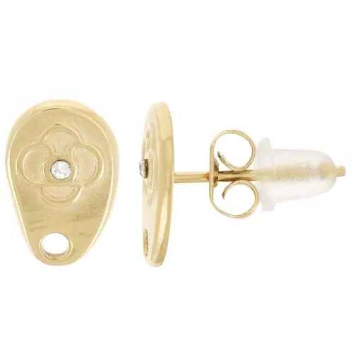 Pendientes de gota irregular 10x6,5mm con strass - Acero inoxidable 316L dorado x2