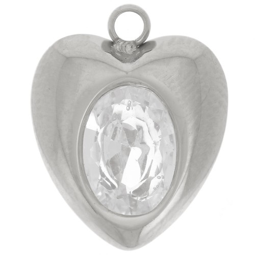 Colgante de corazón de óxido de circonio de 13,5x11 mm - Acero inoxidable 304L x1