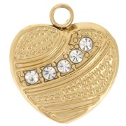 Colgante corazón de trabajo 12x11mm - óxidos de circonio - acero inoxidable 304L - Oro x1|raw }}