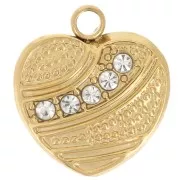 Colgante corazón de trabajo 12x11mm - óxidos de circonio - acero inoxidable 304L - Oro x1