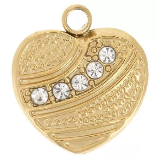 Colgante corazón de trabajo 12x11mm - óxidos de circonio - acero inoxidable 304L - Oro x1