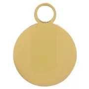 Colgante redondo de 10 mm con resina epoxi - Motivo del Yin y el Yang - Acero inoxidable 316L dorado x1