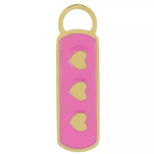 Colgante rectángulo 18x5 mm con resina epoxi - Motivo corazón - Acero inoxidable 316L Dorado - Fucsia x1