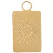 Dije rectángulo 16x9 mm - motivo Sol - acero inoxidable 316L dorado x1