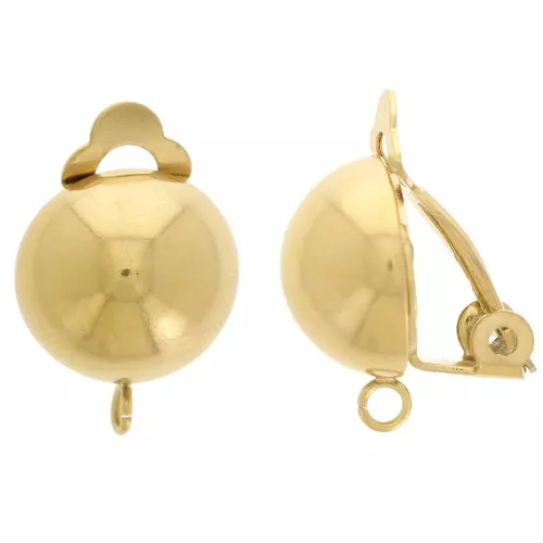 Pinzas de media bola 12 mm orejas no perforadas - anilla abierta - acero inoxidable dorado 304L x2