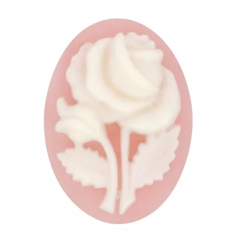 Camafeo de resina 18x13 mm - Motivo rosa - Rosa claro x1
